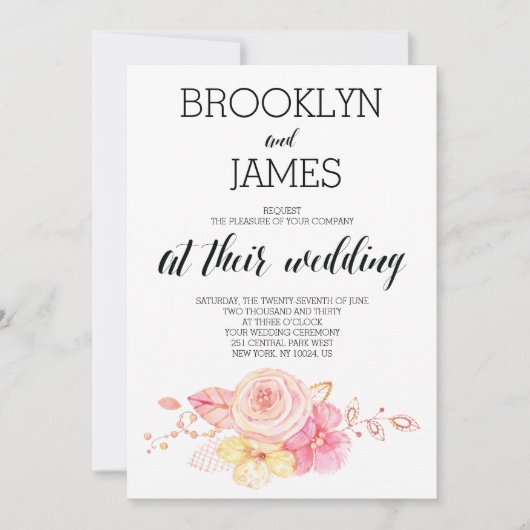 Elegante bloemen bruiloft uitnodiging met parels e (Voorkant)