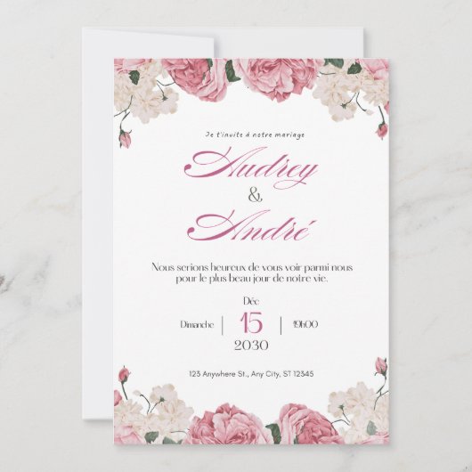 Elegante bloemen bruiloftsinvitaties kaart (Voorkant)