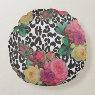  elegante bloemen cheetah pauw floral rond kussen