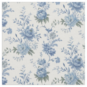 Elegante Bloemen Chinoiserie Blauw Toile Patroon Stof