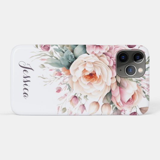 Elegante Bloemen Custom Naam Modern Case-Mate iPhone Case (Achterkant (horizontaal))