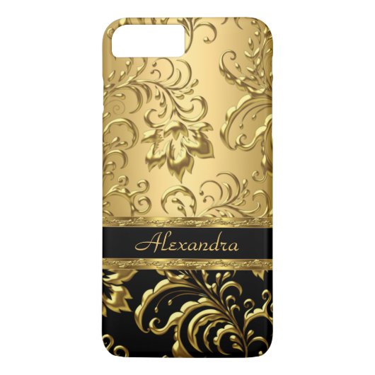 Elegante Bloemen Damask Zwart en Goud 3 Case-Mate iPhone Case (Achterkant)