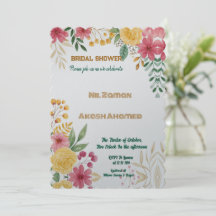 Elegante Bloemen Dubbele Naam Bruids Douche Uitnod