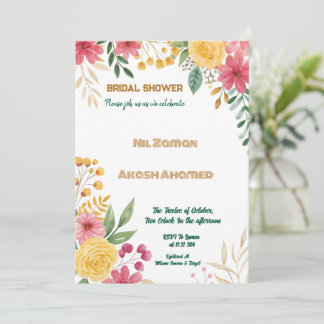 Elegante Bloemen Dubbele Naam Bruids Douche Uitnod Kaart