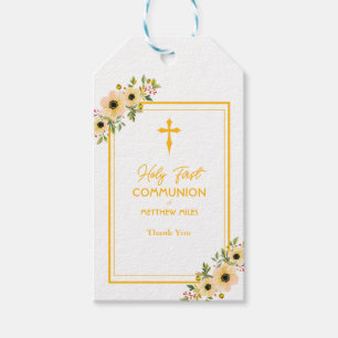 Elegante bloemen eerste katholieke communie cadeaulabel