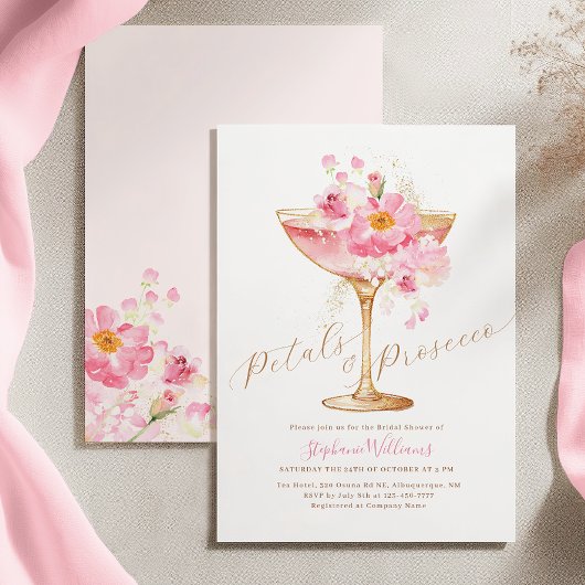 Elegante Bloemen en Prosecco Bloemige Bruidsdouche Kaart