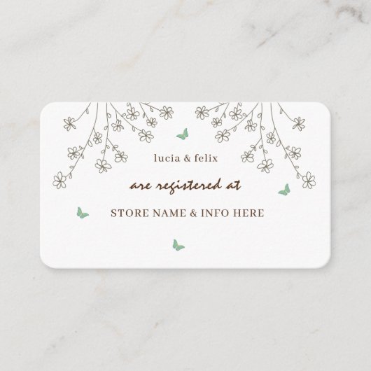 Elegante bloemen- en vlinderbruiloft Registry Informatiekaartje (Voorkant)