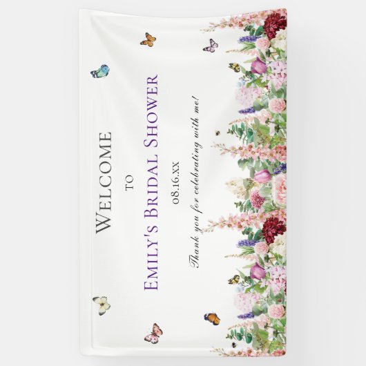 Elegante bloemen- en vlinderbruiloftsdans spandoek (Verticaal)