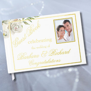 Elegante Bloemen Foto Huwelijk Receptie Gouden Fol Gastenboek