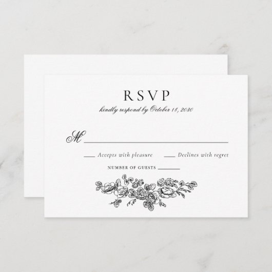 Elegante Bloemen Franse bruiloft RSVP Kaart (Voorkant / Achterkant)