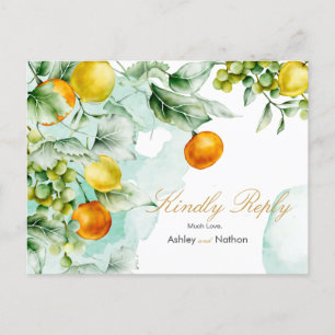 Elegante Bloemen & Fruit aquarel Zomer Bruiloft Briefkaart