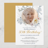 Elegante Bloemen Geel Aangepaste Foto 80ste Verjaa Kaart (Voorkant / Achterkant)