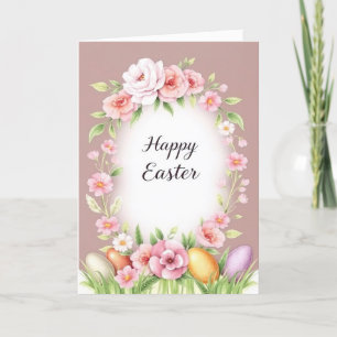 Elegante Bloemen Gelukkig Pasen Pastel Spring Feestdagen Kaart