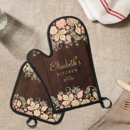 Elegante bloemen gepersonaliseerd ovenwant & pannenlap set