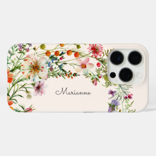 Elegante bloemen gepersonaliseerde naam iPhone 16 pro hoesje