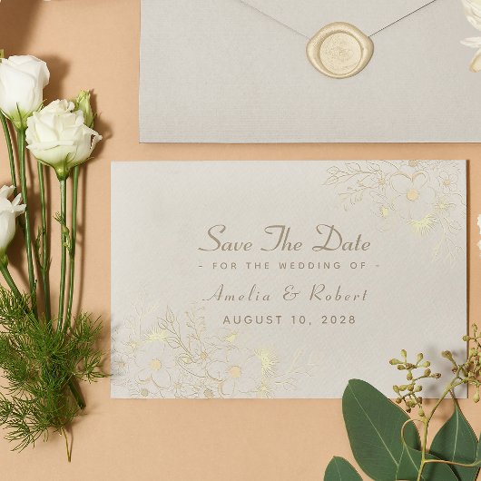 Elegante Bloemen Goud Bruiloft Save The Date