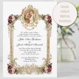 Elegante Bloemen & Goud Katholieke bruiloft Kaart