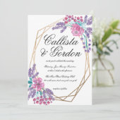 Elegante Bloemen Goud Terrarium Waterverf bruiloft Kaart (Staand voorkant)