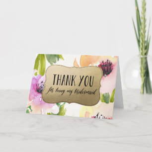 Elegante Bloemen Gouden Bruidsmeisje Dank Je Bedankkaart
