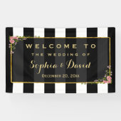 Elegante Bloemen Gouden Folie Trouwfeest Custom Spandoek (Horizontaal)