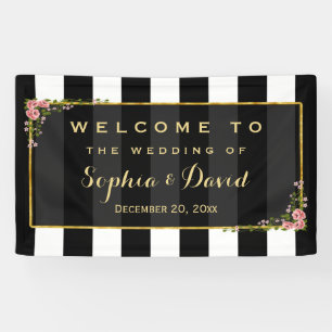 Elegante Bloemen Gouden Folie Trouwfeest Custom Spandoek