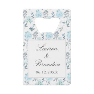 Elegante bloemen Grijs Blauw bruiloft Bedankt Favo Kredietkaart Flessenopener