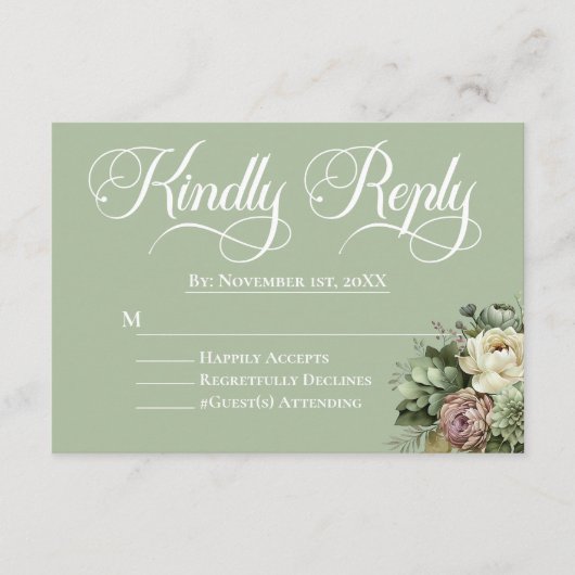 Elegante Bloemen Groen en Wit Trouwen RSVP Informatiekaartje (Voorkant)