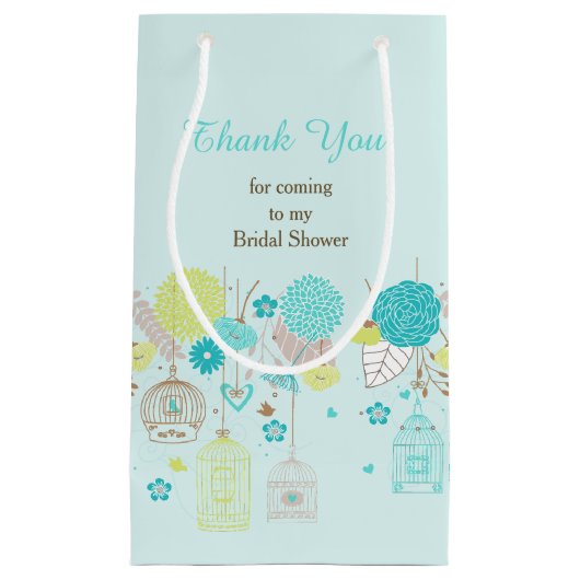 Elegante Bloemen Groene en Grijze Bruid Dank u Klein Cadeauzakje (Voorkant)