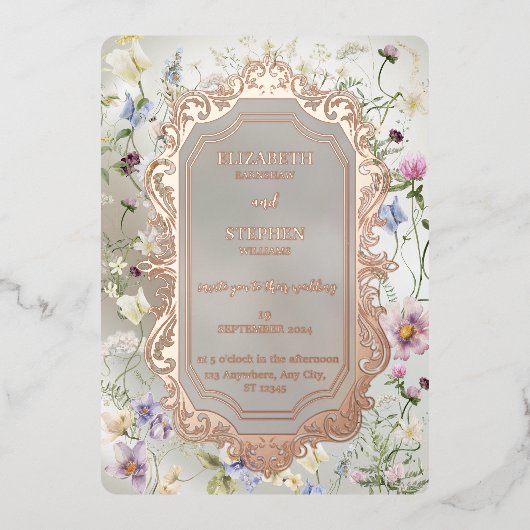 Elegante Bloemen Herfst Folie Uitnodiging (Voorkant)