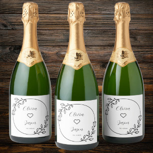 Elegante Bloemen Huwelijk Custom Namen Sparkling Wijnetiket