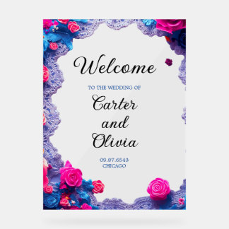 Elegante Bloemen Huwelijk Welkom - Chic Celebratio Acryl Bord