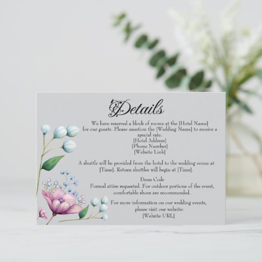 Elegante Bloemen Huwelijk Zachte Botanische Romanc Informatiekaartje (Staand voorkant)