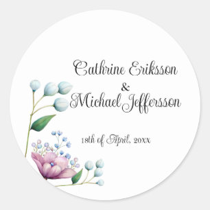 Elegante Bloemen Huwelijk Zachte Botanische Romanc Ronde Sticker