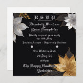 Elegante Bloemen Huwelijksuitnodiging Goud & Zilve Kaart (Voorkant / Achterkant)