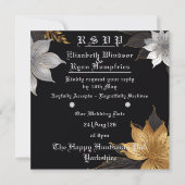 Elegante Bloemen Huwelijksuitnodiging Goud & Zilve Kaart (Voorkant)