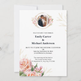 Elegante Bloemen Huwelijksuitnodiging met Gouden A Kaart