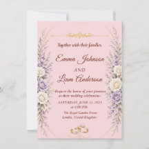 Elegante bloemen-huwelijksuitnodiging met gouden l