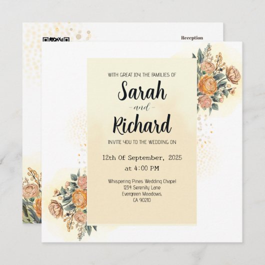 Elegante Bloemen Huwelijksuitnodiging met QR-code Kaart (Voorkant / Achterkant)