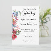 Elegante Bloemen Huwelijksuitnodiging met Waterver Kaart (Staand voorkant)