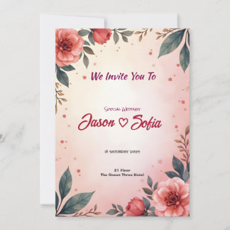 Elegante Bloemen Huwelijksuitnodiging Roze pioenen Kaart