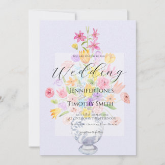 elegante bloemen in blauwe pot paars kaart