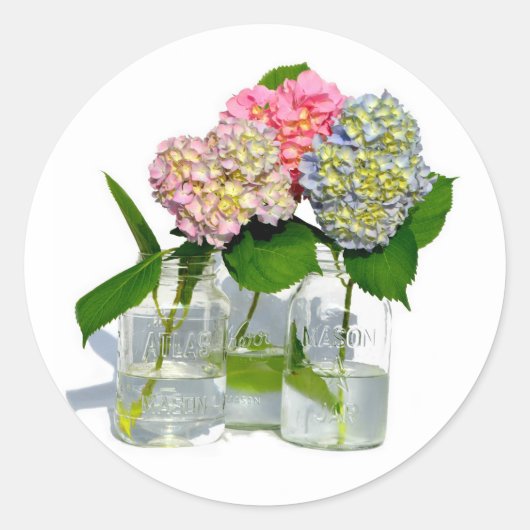 Elegante bloemen in metselaar pot ronde sticker (Voorkant)