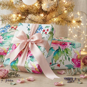 Elegante Bloemen in Waterverf – Naadloze Roze Roze Cadeaupapier