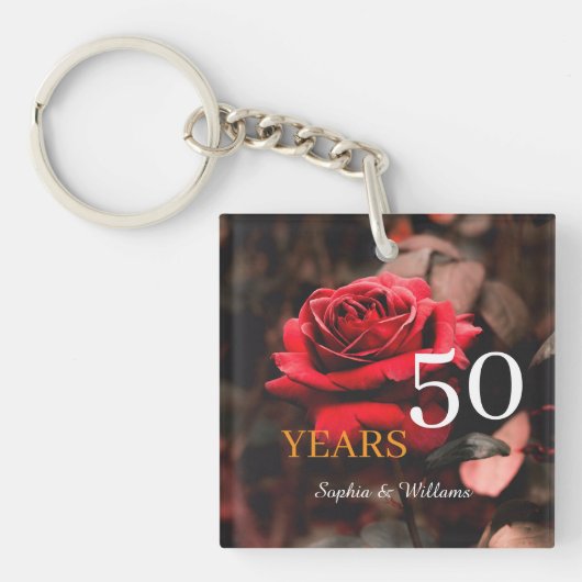 Elegante Bloemen Keepsake – Romantische Rode Roos Sleutelhanger (voorkant)