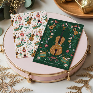 Elegante Bloemen Kerst Notenkraker Ballet Viool Feestdagenkaart