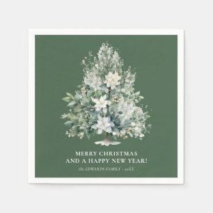 Elegante Bloemen Kerstboom Vakantie Servet