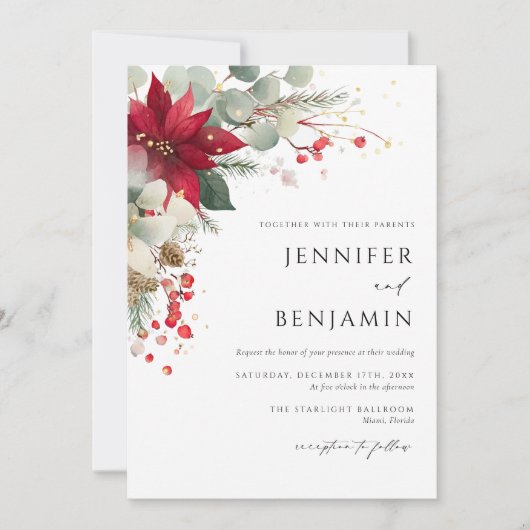 Elegante Bloemen Kerstbruiloft Kaart (Voorkant)