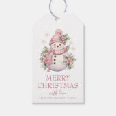 Elegante Bloemen Kerstmis Sneeuwman Cadeaulabel (Voorkant)