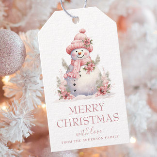 Elegante Bloemen Kerstmis Sneeuwman Cadeaulabel