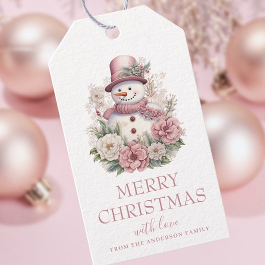 Elegante Bloemen Kerstmis Sneeuwman Cadeaulabel